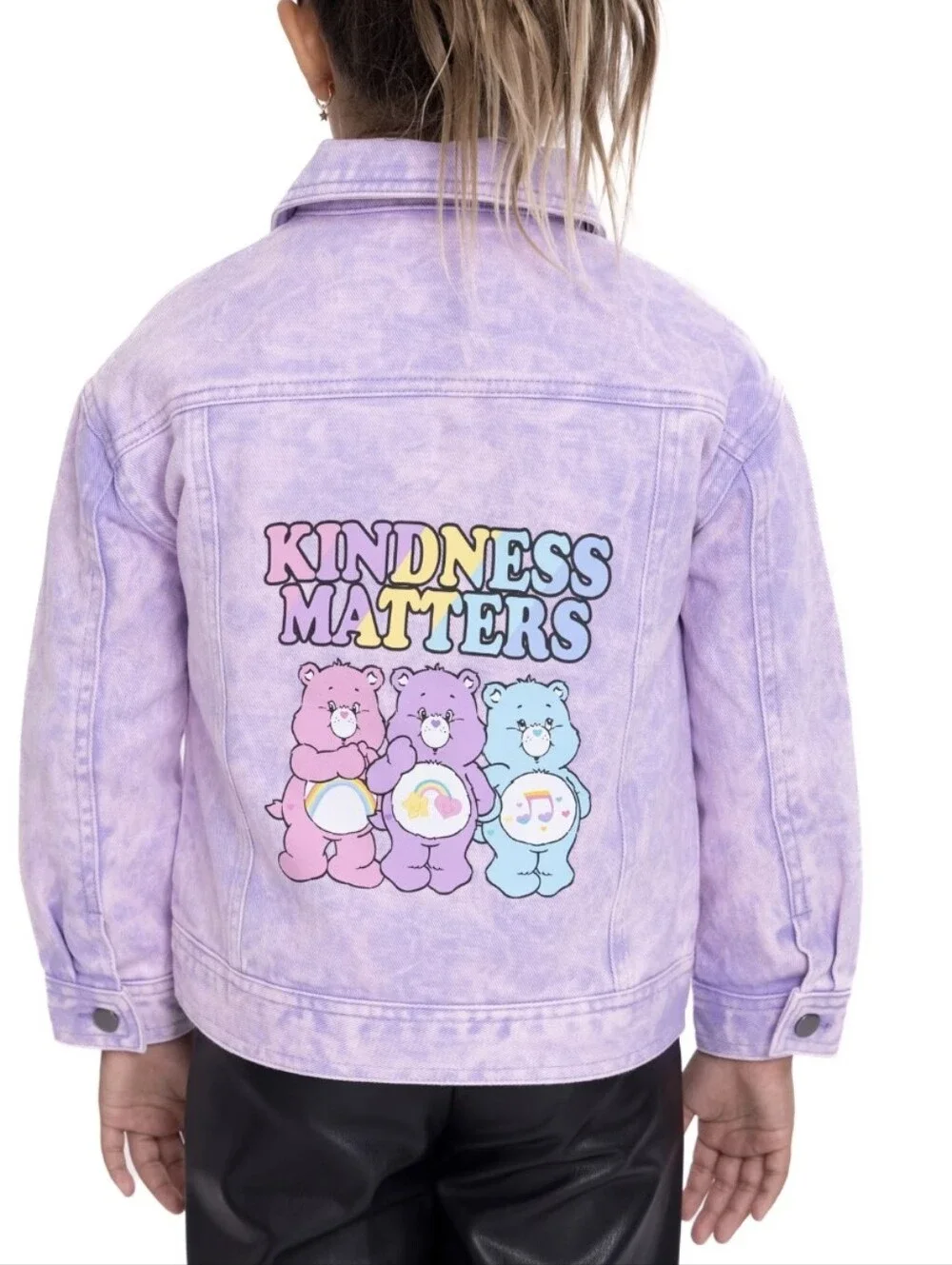 Care Bears Lavender Distressed Denim Jacket with Colorful Back graphic 18 Months